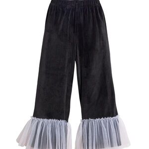 Chasing Fireflies - Black Velvet Wide Leg Pants with White Tulle Trim